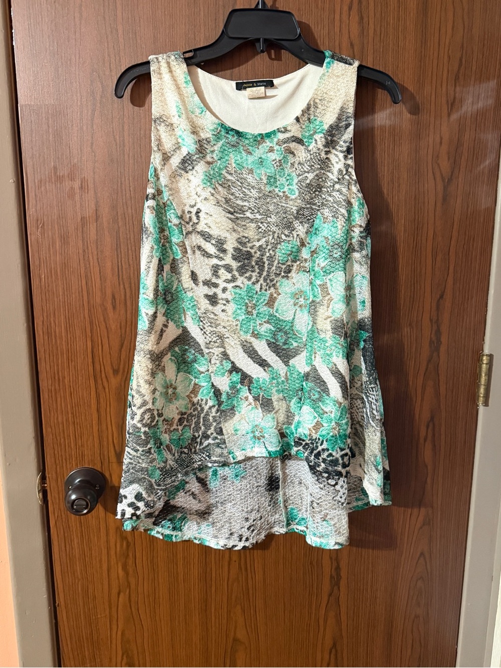 Jennie and Marlis Teal Floral Animal-Print Sleeveless Tank Top